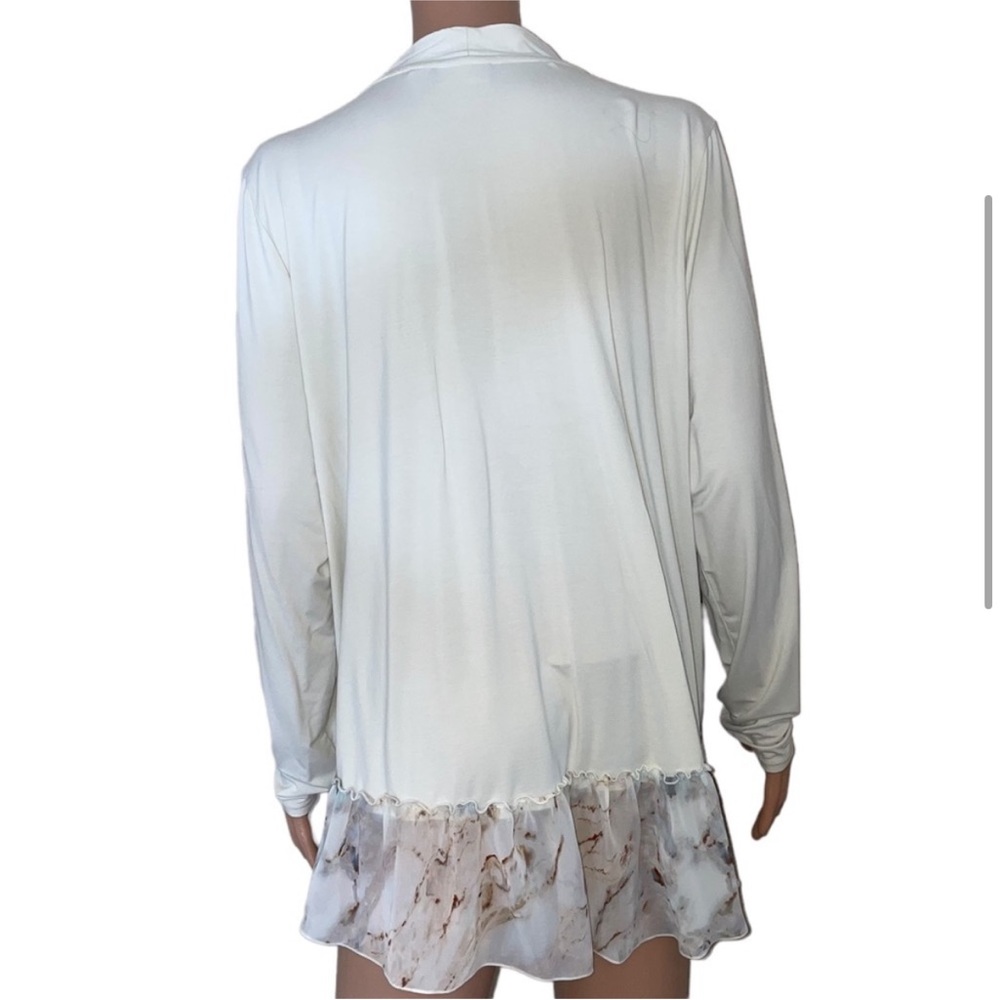 LOGO by Lori Goldstein Rayon Cardigan with Printed Ruffle Trim Long Slee… - Picture 4 of 14